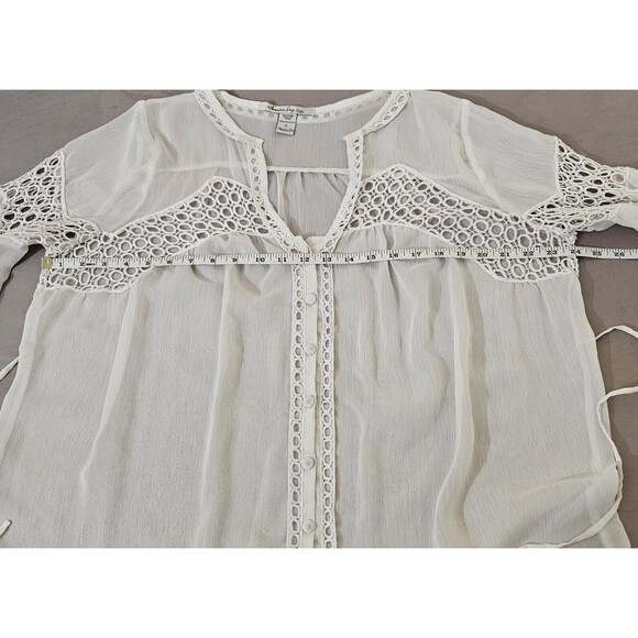 American Rag Cie Womens Peasant Top Sz L Ivory Sheer Boho Blouse Oversized Vtg - Picture 7 of 16